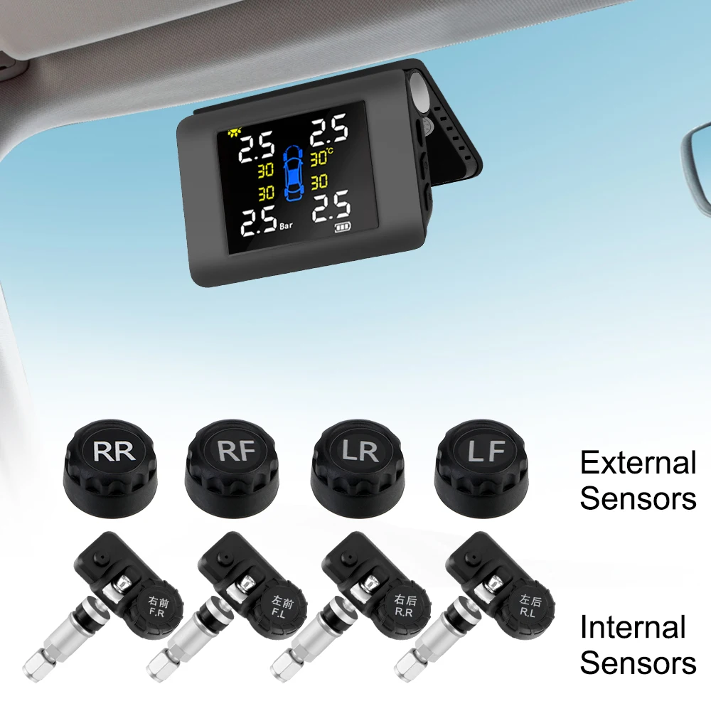Система контроля давления в автомобильных шинах С 4 Внешними или встроенными Датчиками Со Светодиодным дисплеем Solar Power TPMS 1