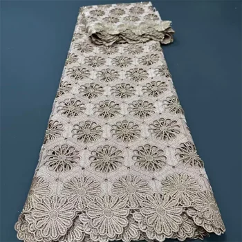 2024 Новая Африканская кружевная ткань Высококачественное Нигерийское Свадебное платье Камни Вышивка Французская Водорастворимая Кружевная ткань 5 Ярдов