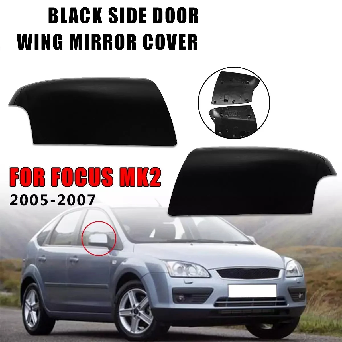 Глянцевая черная накладка на зеркало заднего вида автомобиля, боковое крыло, чехол для Ford Focus MK2 2005 2006 2007 Справа 1