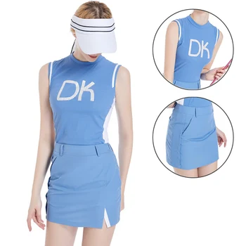 DK Женская быстросохнущая рубашка для гольфа без рукавов, дышащие топы с буквенным принтом, женская тонкая юбка-карандаш с разрезом, гольф-шорты с высокой талией