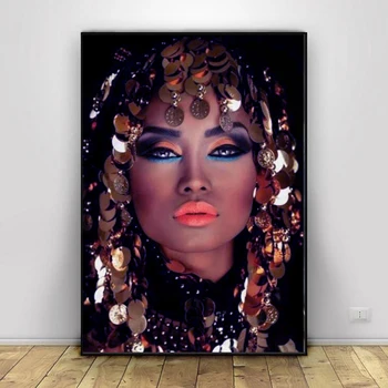 Блестящий Золотой макияж Африканская женщина 5D Diy Алмазная живопись, полноквадратные настенные панно для гостиной, домашний декор Cuadros