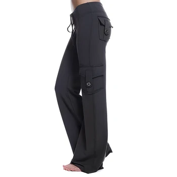 Женские брюки для йоги с карманами, однотонные эластичные брюки из полиэстера, женская спортивная одежда, подарок на день рождения