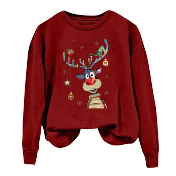 Женские свитшоты Уникальный женский пуловер с круглым вырезом, повседневные женские свитшоты с рождественским принтом, винтажные свитера