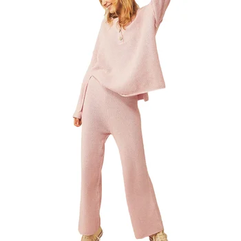 Женский пижамный комплект из двух предметов, трикотажные топы и брюки на пуговицах с длинным рукавом и V-образным вырезом, одежда для занятий йогой в тренажерном зале