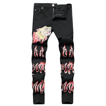 Мужские модные джинсы trendyol уличная одежда в стиле панк мотоцикл с принтом пламени мужские узкие джинсы