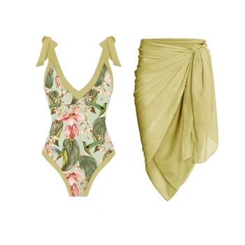 Пляжная одежда с глубоким v-образным вырезом, зеленые купальники, сексуальный цельный купальник, пляжные платья, бикини с V-образным вырезом и открытой спиной, летние купальники класса люкс