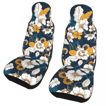 Темно-синий и золотой Пион и цветок Универсальный чехол для автокресла Four Seasons Женские чехлы для сидений с цветочным рисунком из волокна для охоты