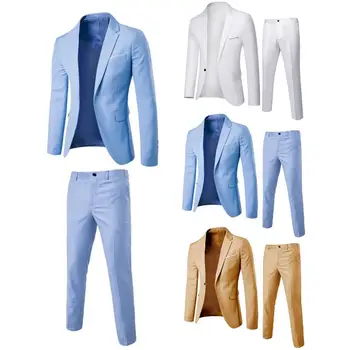 1 комплект, стильный мужской костюм, уютный строгий костюм, приталенный блейзер с длинным рукавом, брюки с лацканами, приятный на ощупь