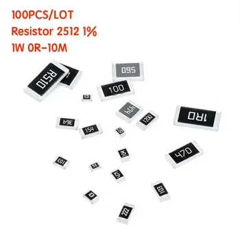 100ШТ Резистор 2512 1% 1 Вт 0R-10M 0R ом ~ 10 М Ом Комплект Резисторов Ассорти Комплект Образцов 0R 10R 100R 1K 2.2K 33K 4.7K 1M 10M