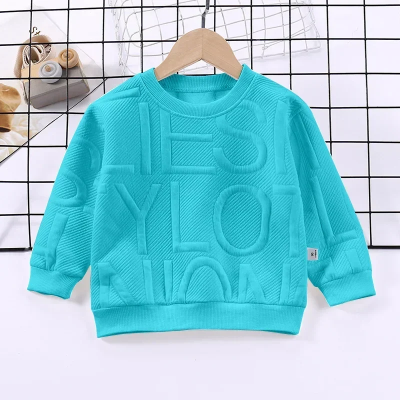 Весенне-осенний новый пуловер с круглым вырезом для мальчиков, одинарный детский свитер со стереоскопическими буквами для девочек с длинным рукавом для девочек 2