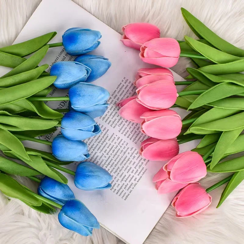 34 см Красочные Тюльпаны Искусственные Цветы Настоящее Прикосновение Дешевые Зеленые Растения Для Сада Стол В Спальне Свадебное Украшение Подарок На Новый Год 1