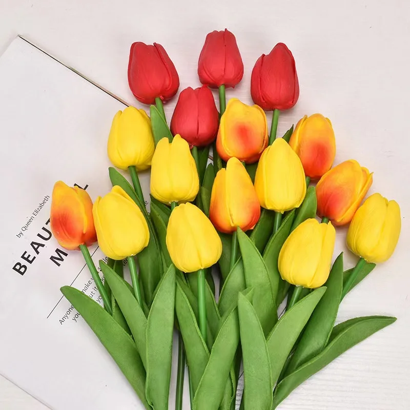 34 см Красочные Тюльпаны Искусственные Цветы Настоящее Прикосновение Дешевые Зеленые Растения Для Сада Стол В Спальне Свадебное Украшение Подарок На Новый Год 2