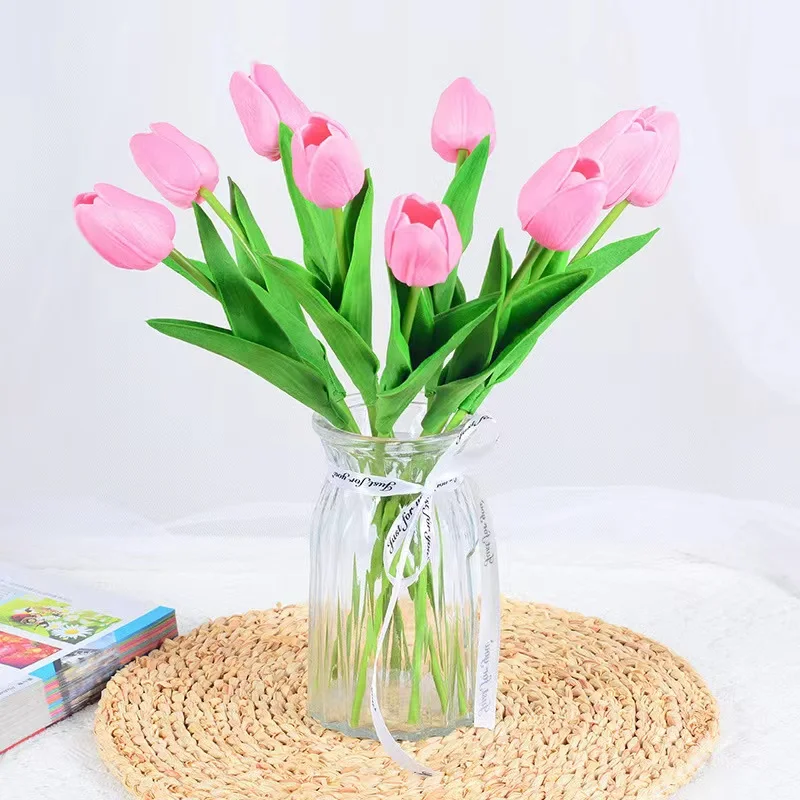 34 см Красочные Тюльпаны Искусственные Цветы Настоящее Прикосновение Дешевые Зеленые Растения Для Сада Стол В Спальне Свадебное Украшение Подарок На Новый Год 4