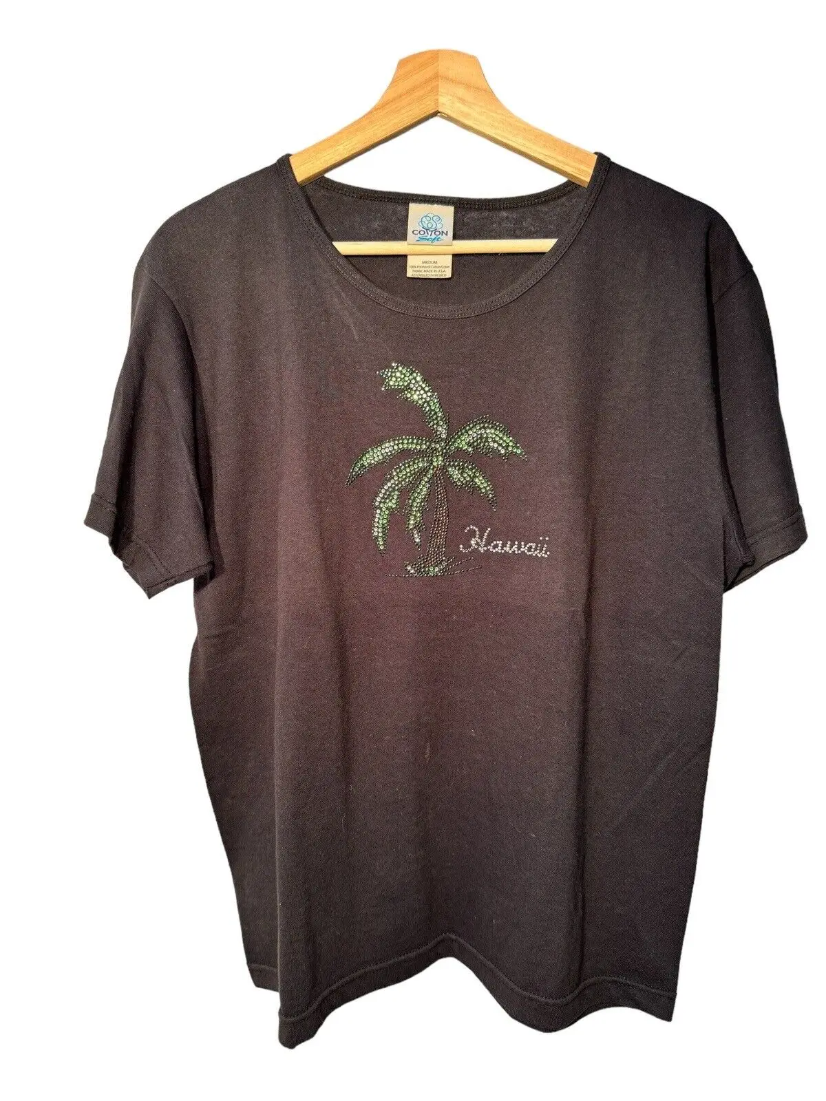 Винтажная женская Гавайская футболка с изображением пальмы и горного хрусталя, размер M, черный 0