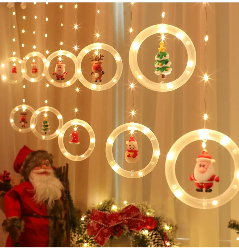 1 комплект Рождественских Круглых Светодиодных Фонарей Санта Снеговик Елка Лось Домашняя Струнная Сказочная Лампа Noel 2023 Подарки на Рождество Новогодние Украшения Для Дома 0