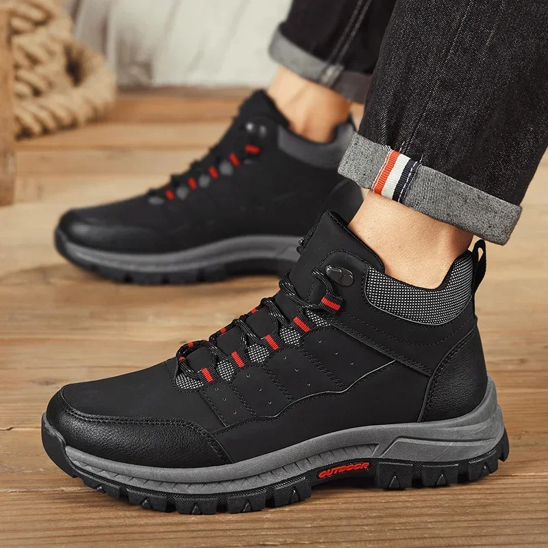 Осенние новые мужские кроссовки с высоким берцем 2023, Новая модная обувь на платформе со шнуровкой для мужчин, уличная противоскользящая мужская повседневная походная обувь 5