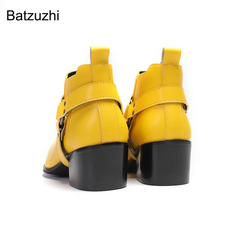 Batzuzhi/ Желтые Мужские Ковбойские ботинки На высоком Каблуке 6,5 см, Кожаные Ботильоны с острым носком для Мужчин, Деловые/Вечерние, Большие Размеры 37-47 5