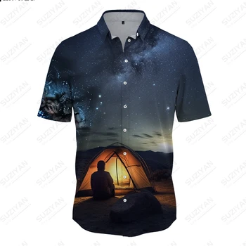 2023 Летняя Свободная Повседневная Рубашка Wild Camping С 3D-Принтом, Мужская Новая Рубашка, Уличная Модная Рубашка С Короткими рукавами