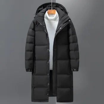 2023 Мужская зимняя куртка с капюшоном, пуховик из перьев Белой утки, длинный пуховик, Мужская Черная парка, пальто, Теплый осенний повседневный топ, Размер 3XL