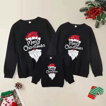 2023 Рождественская толстовка с капюшоном, семейный комплект для родителей и детей, рождественский свитер, осенне-зимний свитер с круглым вырезом