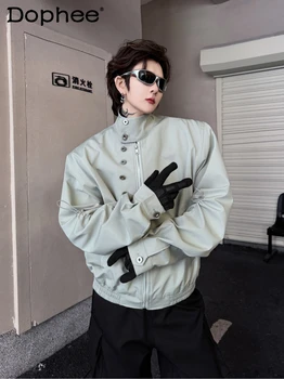 2024 Весенняя модная новая куртка в стиле ретро со стоячим воротником, мужская с завязками на пуговицах, Красивые мужские куртки с длинными рукавами