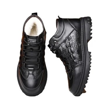 2024 Мужские ботинки из натуральной кожи, деловая повседневная обувь, мужские шерстяные теплые хлопковые мужские ботинки на открытом воздухе