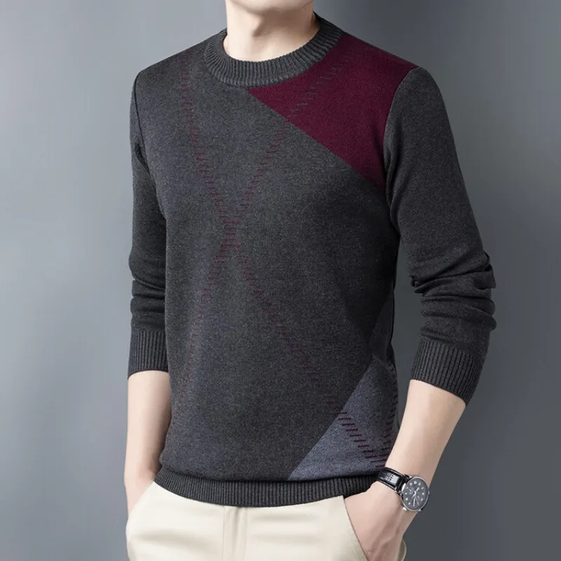 Осень и зима 2023, Новый мужской свитер с круглым вырезом и длинными рукавами, модный повседневный мужской пуловер, вязаный свитер 0