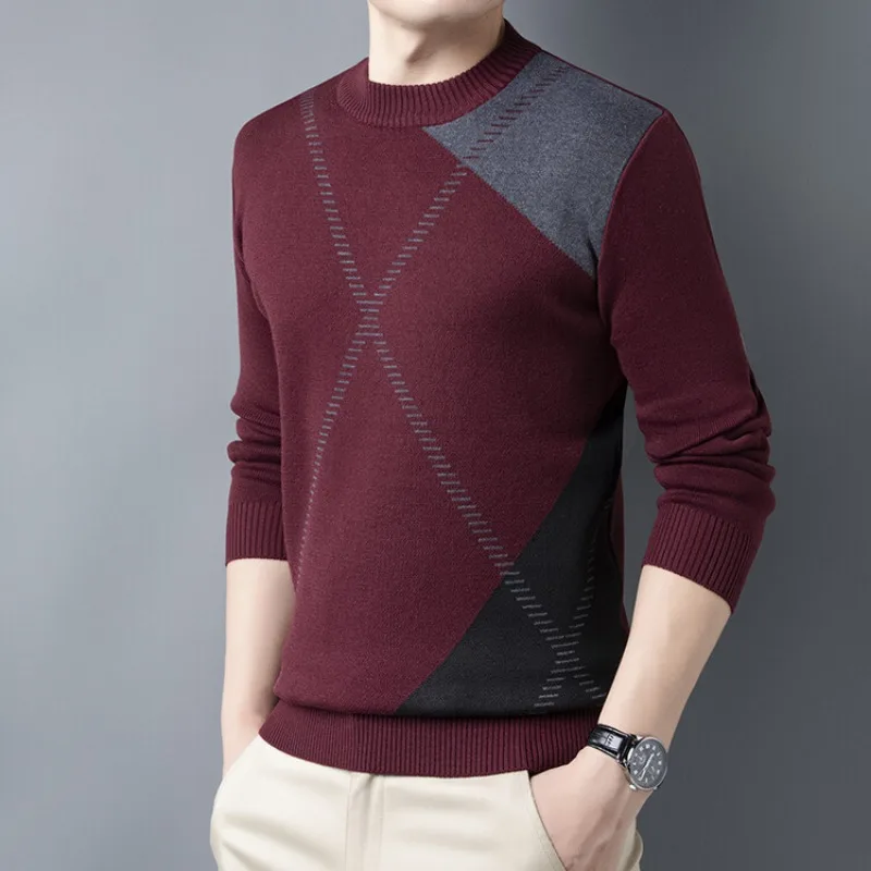Осень и зима 2023, Новый мужской свитер с круглым вырезом и длинными рукавами, модный повседневный мужской пуловер, вязаный свитер 1