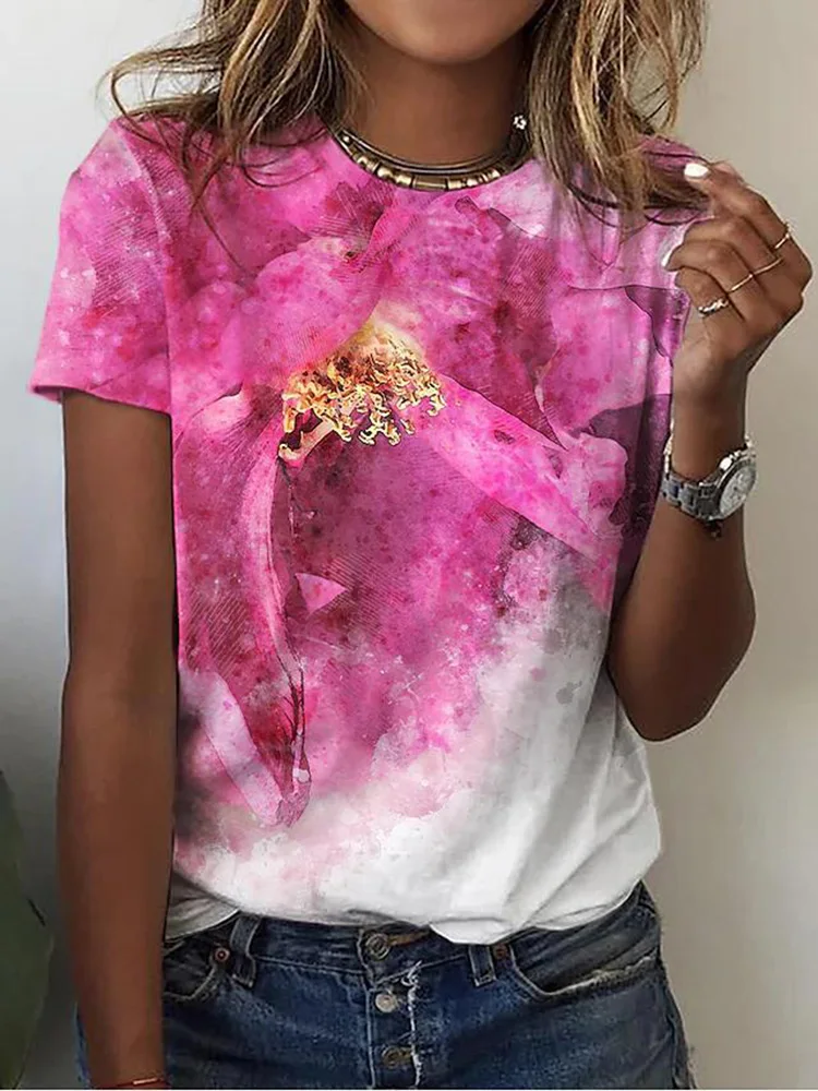 Женские модные футболки с цветочным 3D-принтом, Летние футболки с коротким рукавом, футболки с цветочным рисунком Kawaii, Свободная одежда большого размера 3