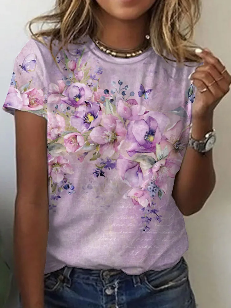 Женские модные футболки с цветочным 3D-принтом, Летние футболки с коротким рукавом, футболки с цветочным рисунком Kawaii, Свободная одежда большого размера 4