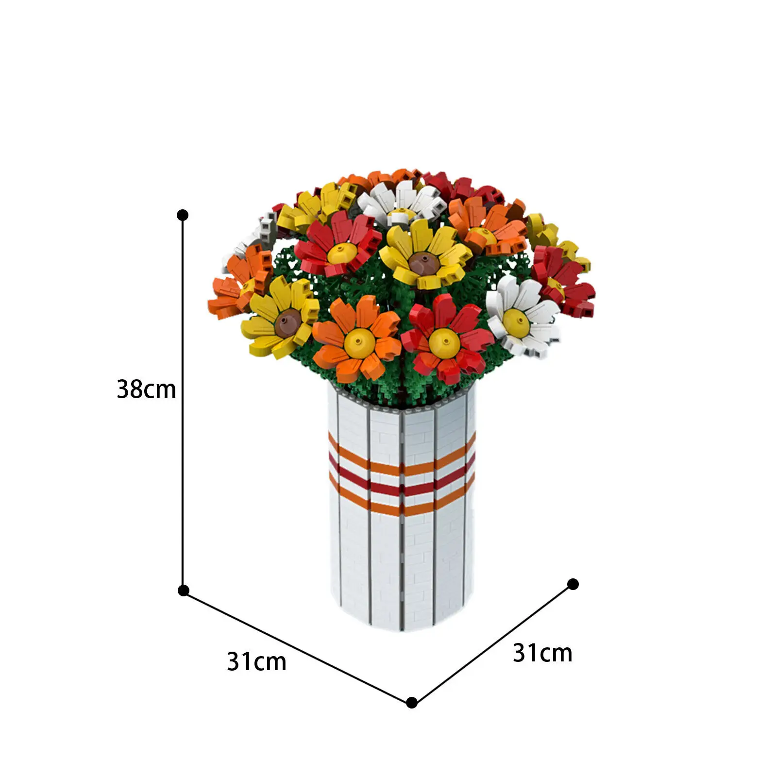 Букет ярких цветов с вазой для коллекции 1963 штук MOC Build 3