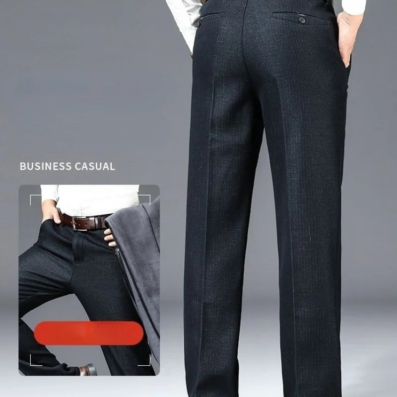 Плотные теплые повседневные брюки для мужчин среднего возраста с флисовой подкладкой, свободные деловые брюки с прямыми штанинами, длинные брюки для папы Pantalon Homme R64 4
