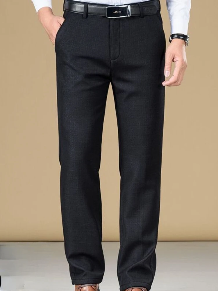 Плотные теплые повседневные брюки для мужчин среднего возраста с флисовой подкладкой, свободные деловые брюки с прямыми штанинами, длинные брюки для папы Pantalon Homme R64 5