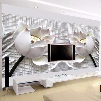 beibehang фотообои для стен 3 d art шелковая ткань бумага 3d телевизор контрактированный сидящий белые цветы лотоса большая фреска обои