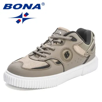BONA 2023 Новые дизайнерские кожаные повседневные туфли ручной работы для мужчин, кроссовки с цветными блоками на платформе, удобная прогулочная обувь Man Leisur