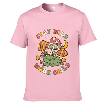 Cottagecore Эстетичный Гриб, Темно-Зеленая лягушка, чистый хлопок, размер ЕС, топ, мужская футболка, графическая уличная одежда, одежда унисекс