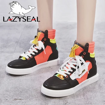 LazySeal/ разноцветные ботильоны на плоской подошве, женская обувь, модная женская вулканизированная обувь на шнуровке, дышащие женские кроссовки