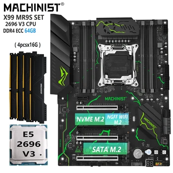 MACHINIST MR9S V6 X99 Комплект материнской платы LGA2011-3 kit Xeon 2696 v3 CPU Процессор 4x16 = 64 ГБ Оперативной памяти DDR4 ECC NVME M.2 Sata ATX