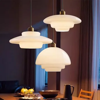 Nordic Cream Wind Искусство из молочного стекла, декоративные подвесные светильники LED E27, современные светильники, Кухонный остров, Прикроватная тумбочка для столовой