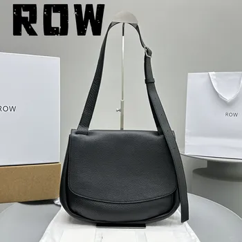 R0W 2023 Женская Черная Диагональная сумка через Плечо с Магнитной пряжкой, Дизайнерская сумка Почтальона Из Воловьей Кожи