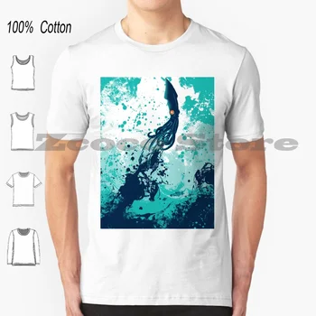 Squid Splash, 100% хлопок, мужская и женская мягкая модная футболка, акварель Undersea Ocean Squid Seamonster Splash