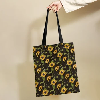 Yikeluo Подростковая эко-холщовая сумка Sunflower Большой емкости Складная моющаяся хозяйственная сумка для женщин Повседневная сумка-тоут