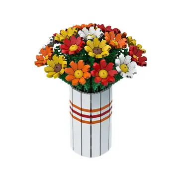 Букет ярких цветов с вазой для коллекции 1963 штук MOC Build