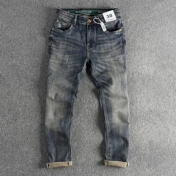 Весенне-осенняя винтажная стирка старых джинсов, мужские трендовые вещи с маленькими прямыми брюками