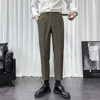 Весенние Новые однотонные Мужские брюки, Костюмные брюки с прямой драпировкой, повседневная Корейская модная Мужская одежда, Деловые Официальные брюки