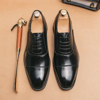Дерби Роскошный мужской костюм Обувь Дизайнерская Черная Кожаная Модная мужская обувь ручной работы Платье Официальная Деловая обувь для мужчин A163
