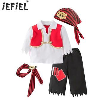 Детский пиратский костюм для косплея на Хэллоуин, детские костюмы в стиле аниме для мальчиков, топы с поясом, шарфы и брюки, модный комплект одежды
