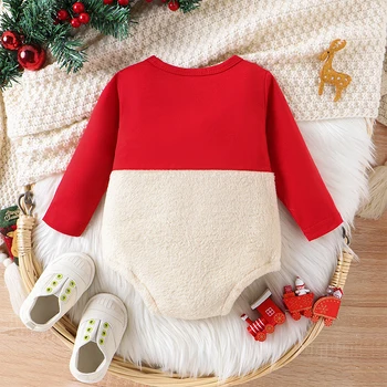 Детский рождественский комбинезон с классической вышивкой оленя, плюшевое боди с длинным рукавом, комбинезон для новорожденных