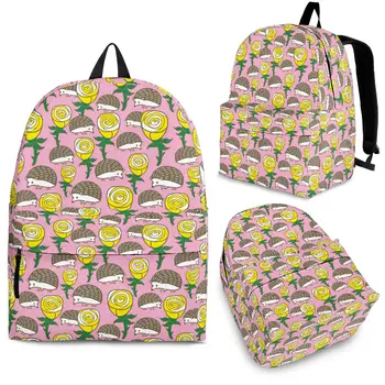 Дизайн мультяшного ежика YIKELUO с желтой розой, прочный брендовый рюкзак, Розовый рюкзак для студенческих учебников на молнии, повседневная дорожная сумка