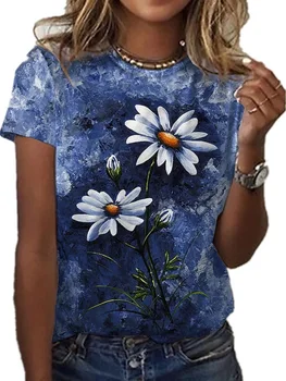 Женские модные футболки с цветочным 3D-принтом, Летние футболки с коротким рукавом, футболки с цветочным рисунком Kawaii, Свободная одежда большого размера